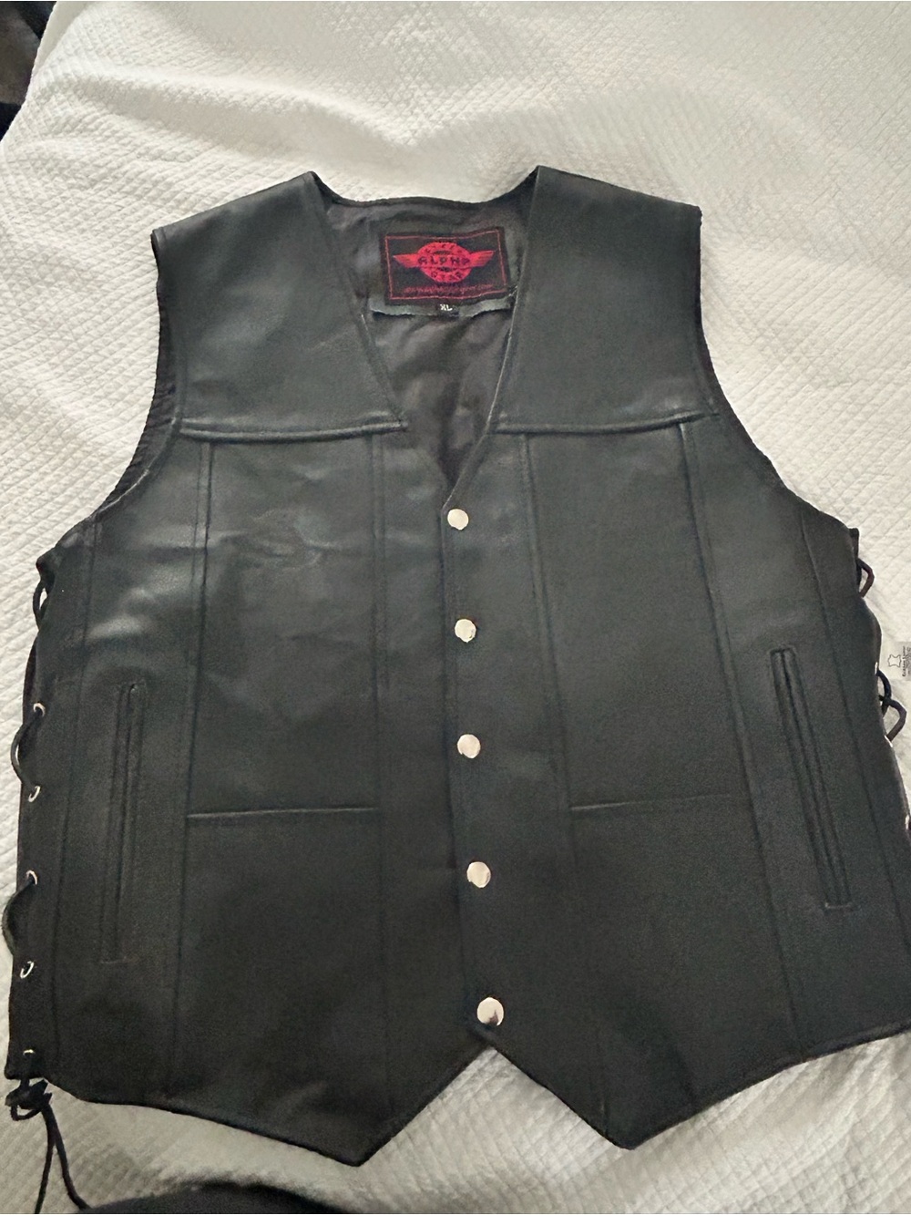 XL *  Alpha Leather Motorcycle Vest for Men Riding Club Black Biker Vest NWOT